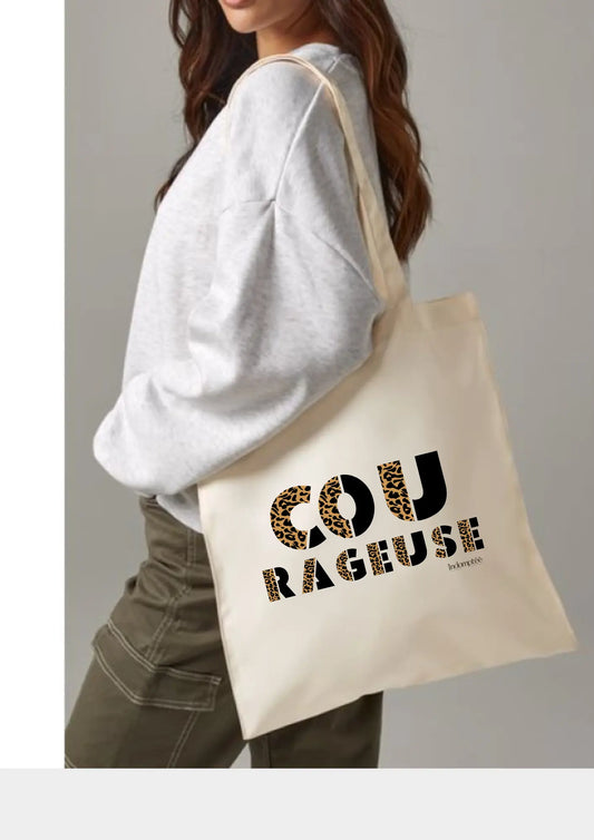 Tote bag "Femme courageuse" noir Indomptée