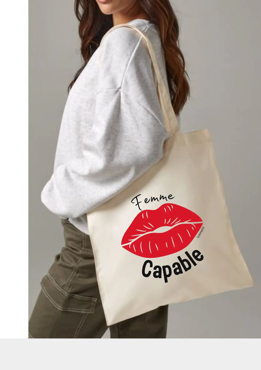 Tote bag "Femme capable" rouge Indomptée