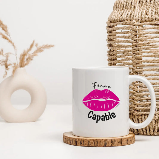 Mug blanc "Femme capable " rose Indomptée